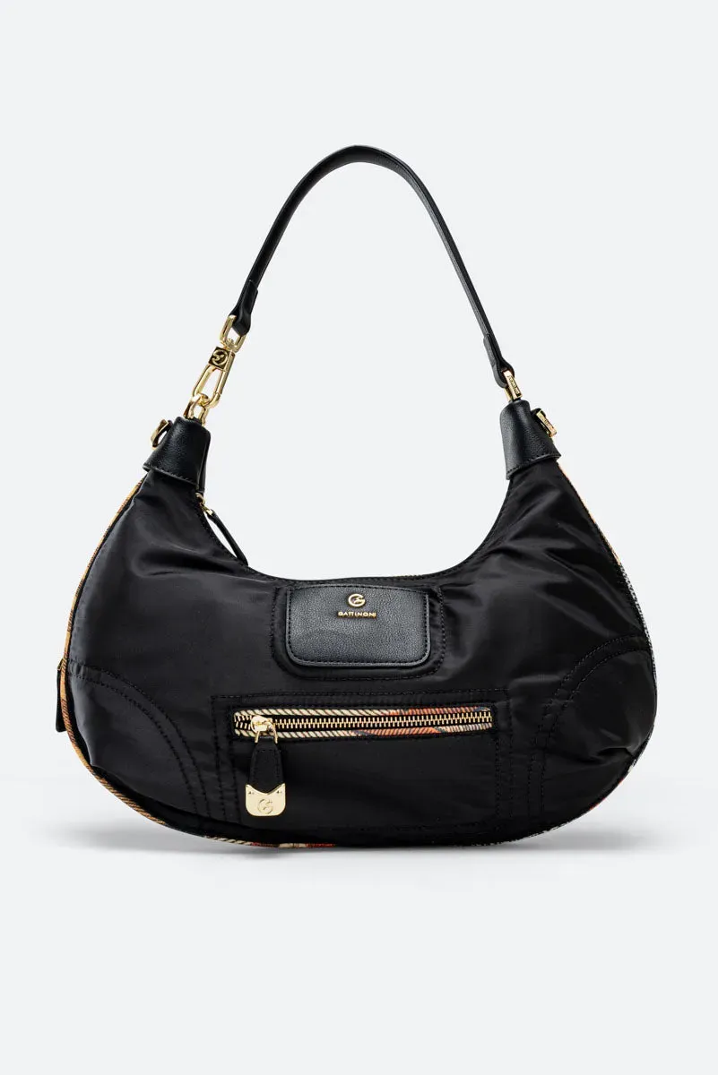 Gattinoni Colorsoul Hobo geanta nailon neagra 36cm