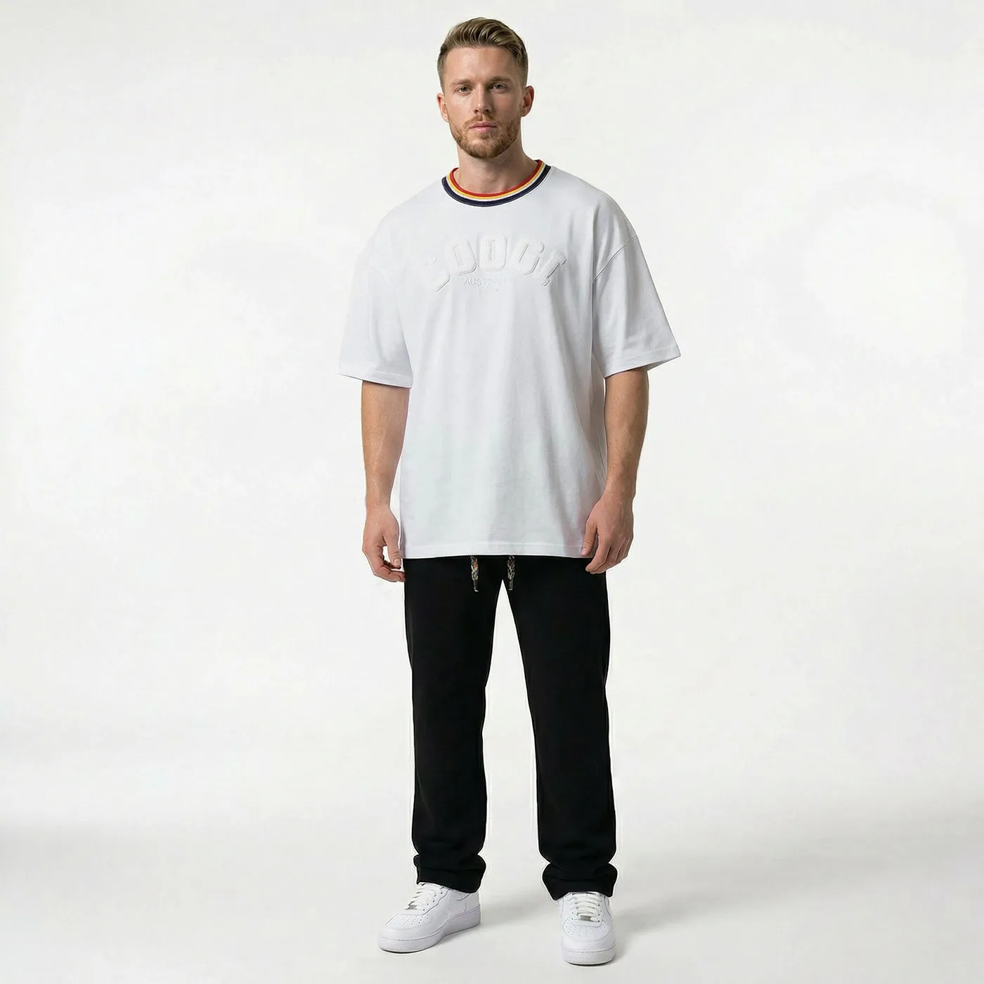 COOGI Block Logo tricou oversized Bone bumbac greu
