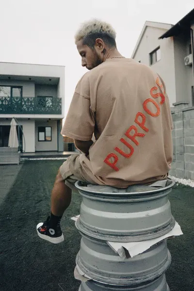 Createdby Purpose tricou oversized bej bumbac