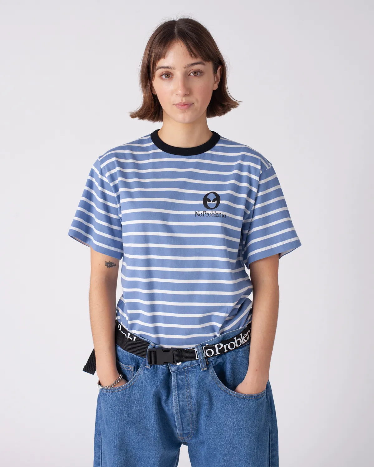 No Problemo Breton tricou bumbac bleumarin dungi