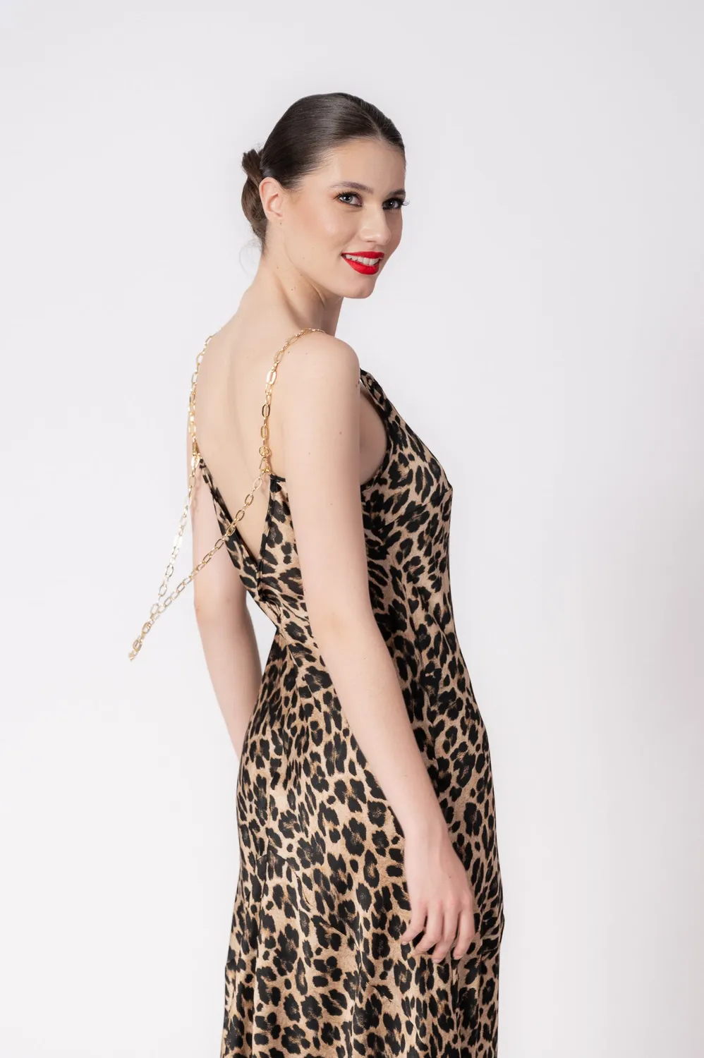 Dualitae LOLA rochie lungă leopard satin