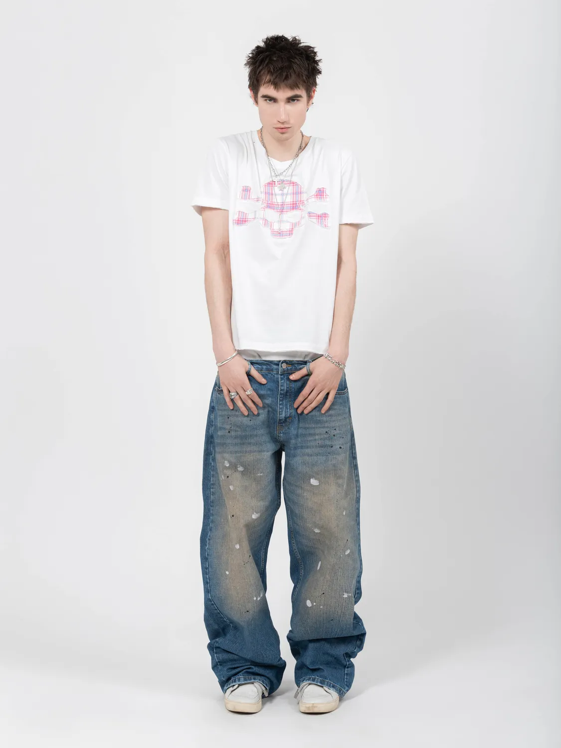 Enrage Round Neck Tee tricou alb craniu bumbac