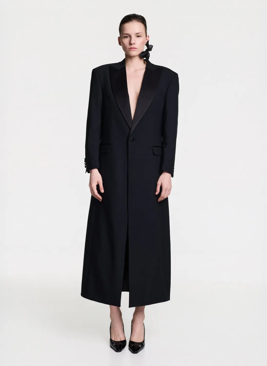 Dualitae rochie sacou neagră satin lână XS-L