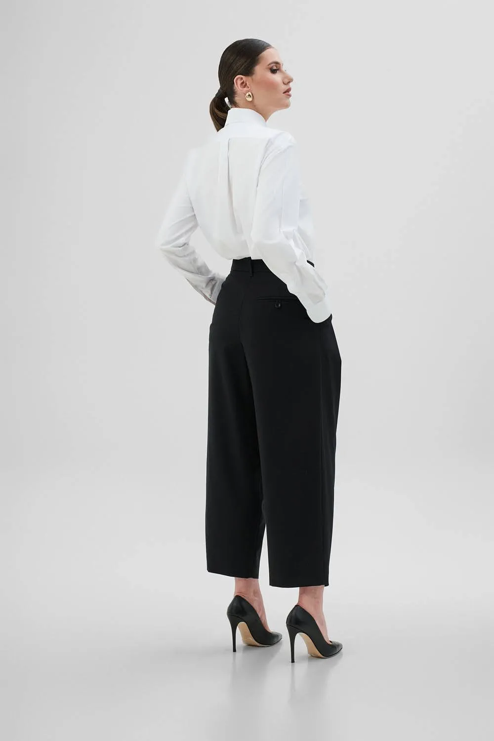 Dualitae MANON pantaloni negri stofa lungime 90 cm