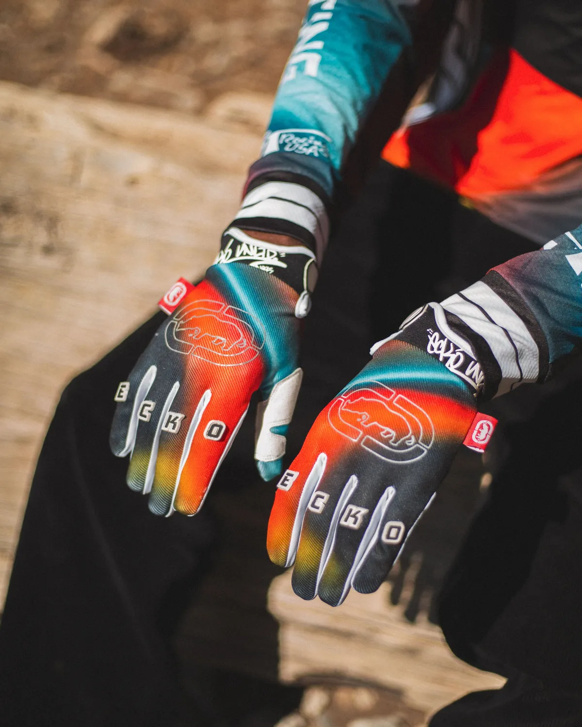 Ecko Red Color Flare manusi motocross cu gel