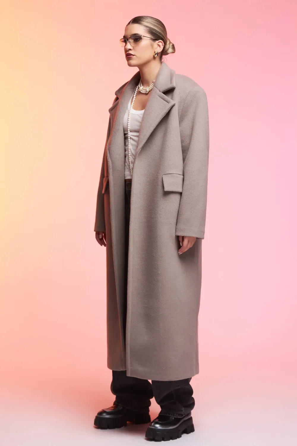 Grama Shop Maxi Petite palton bej lung