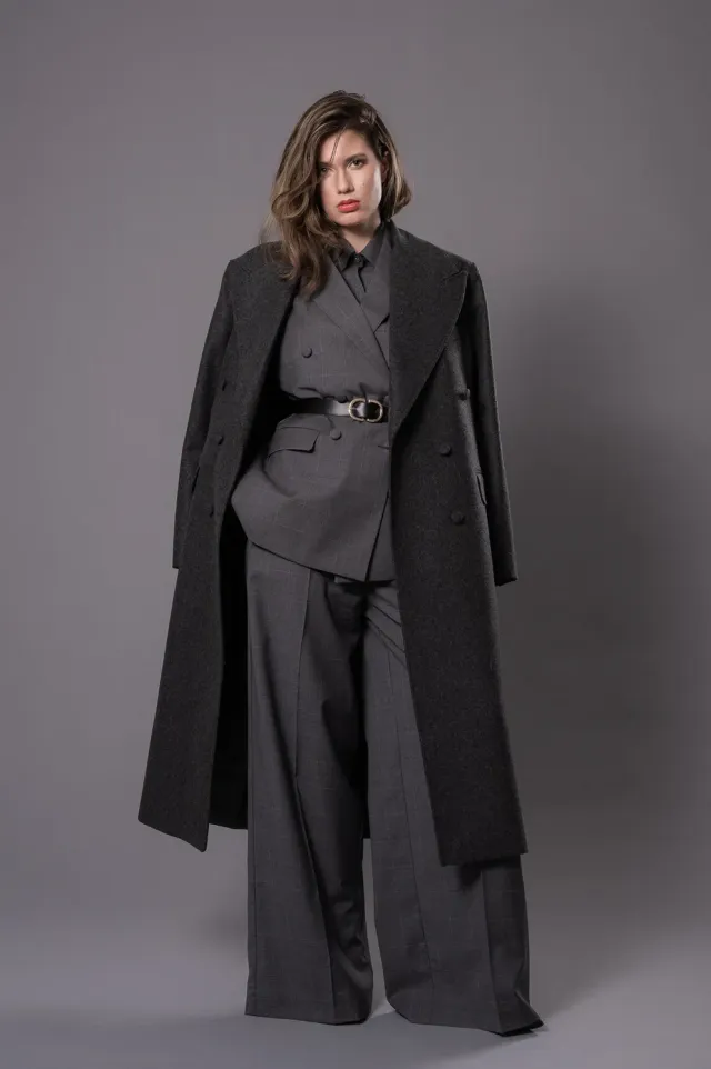Dualitae Magda palton oversized gri antracit lânâ