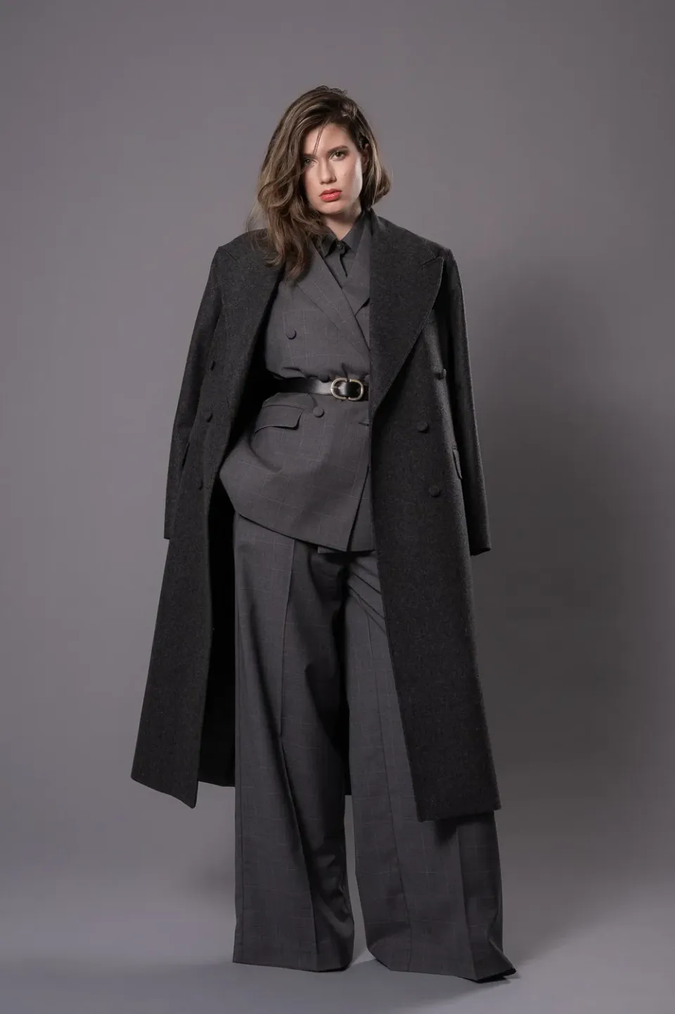 Dualitae Magda palton oversized gri antracit lânâ