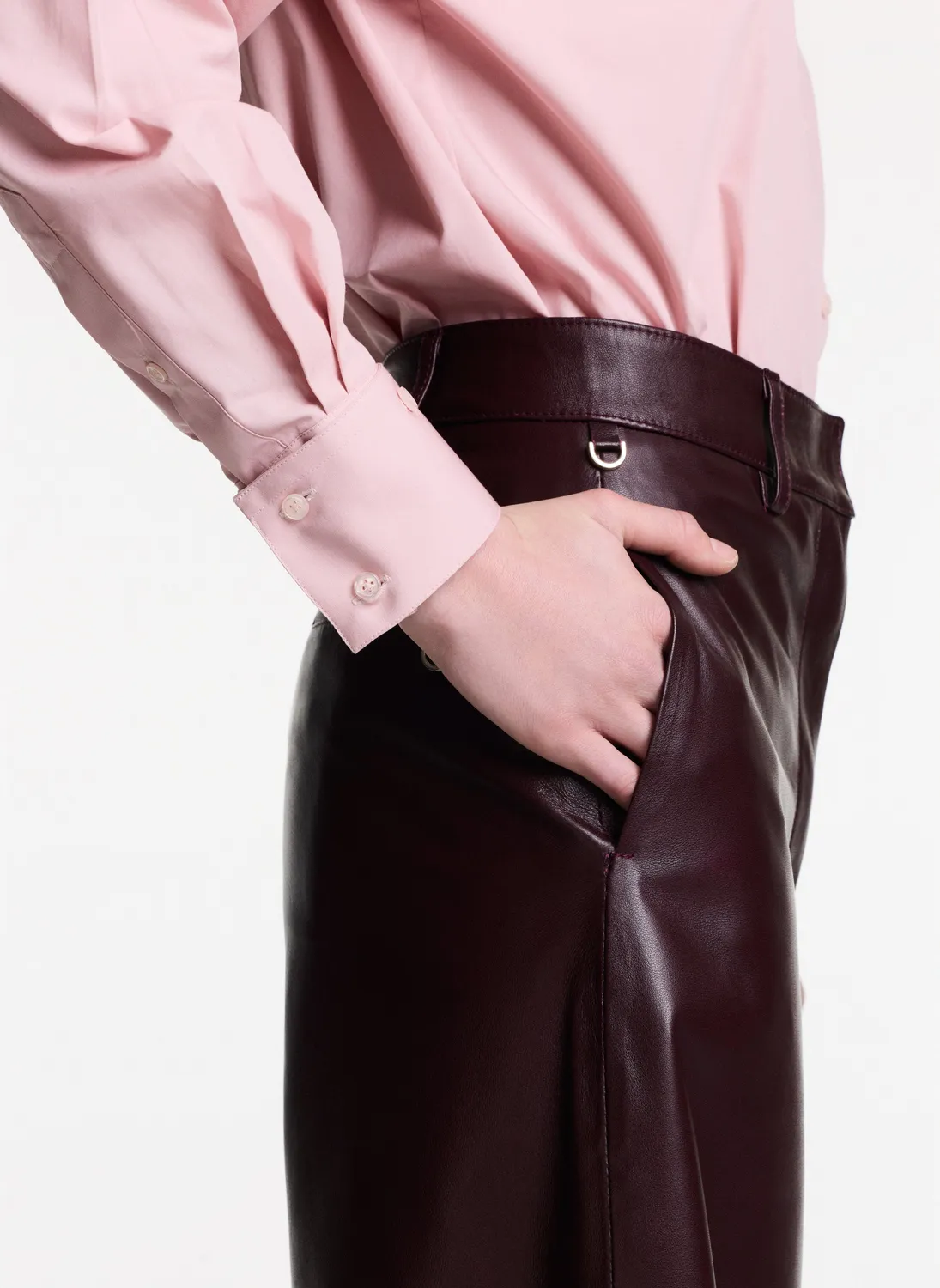 Dualitae pantaloni piele largi burgundy XS-L piele