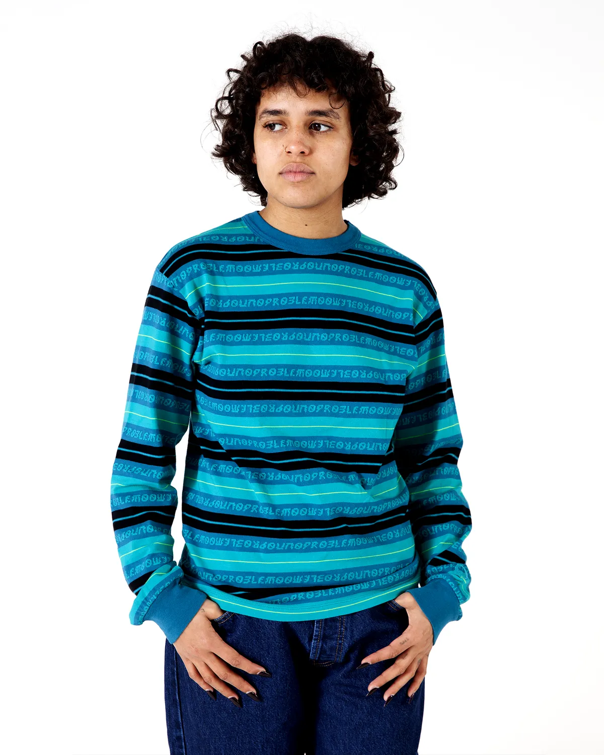 No Problemo Jacquard Stripe tricou maneca lunga aqua