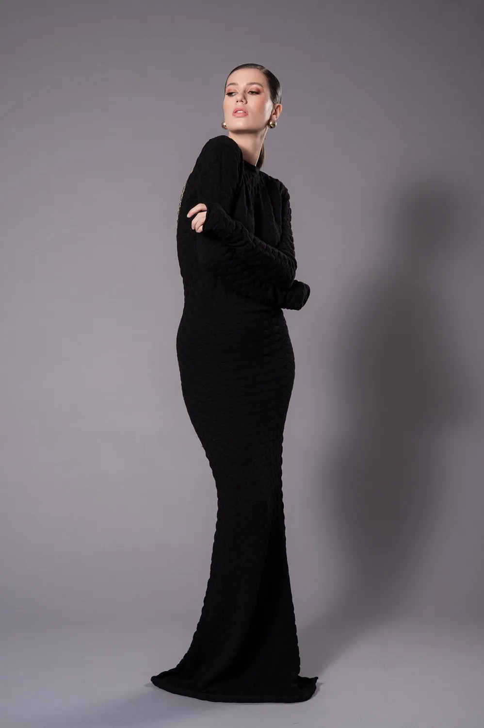 Dualitae NORA rochie neagra tricotata lana merinos