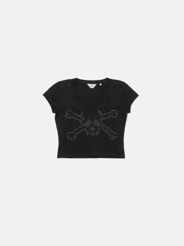 Enrage V-Neck Tee tricou negru damă ținte craniu