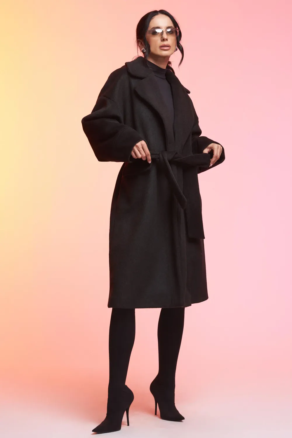 Grama Shop palton midi negru poliester