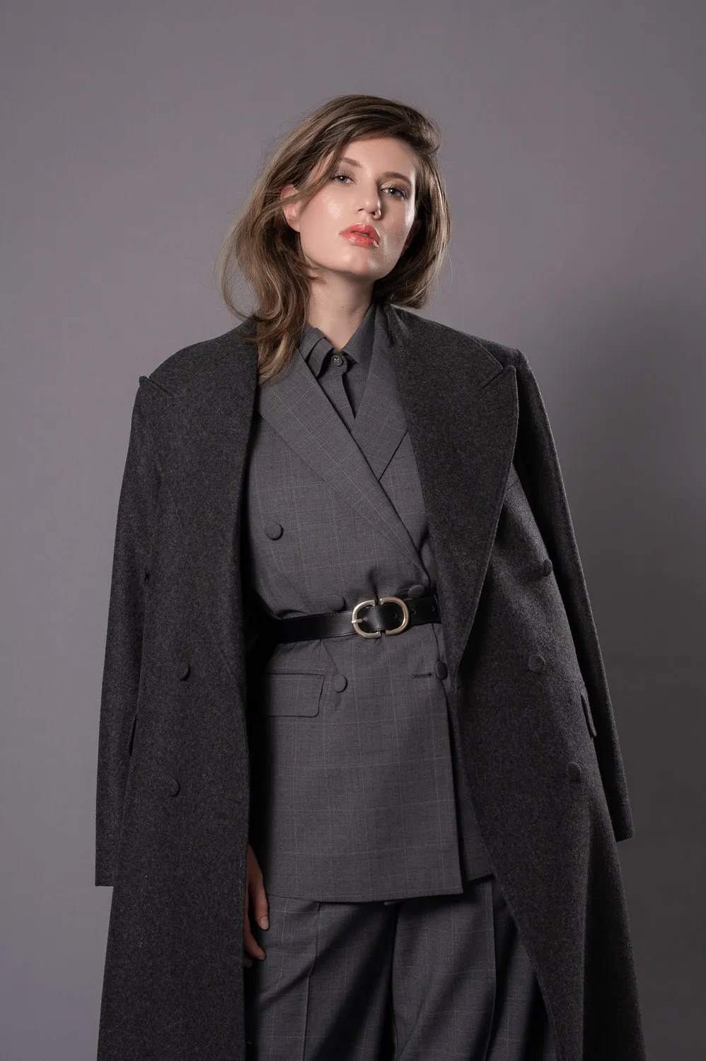 Dualitae Magda palton oversized gri antracit lânâ