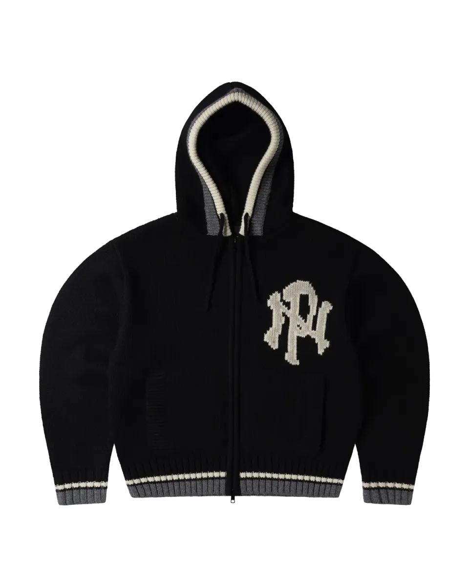 NYP Varsity Zip Through Knit cardigan negru lână
