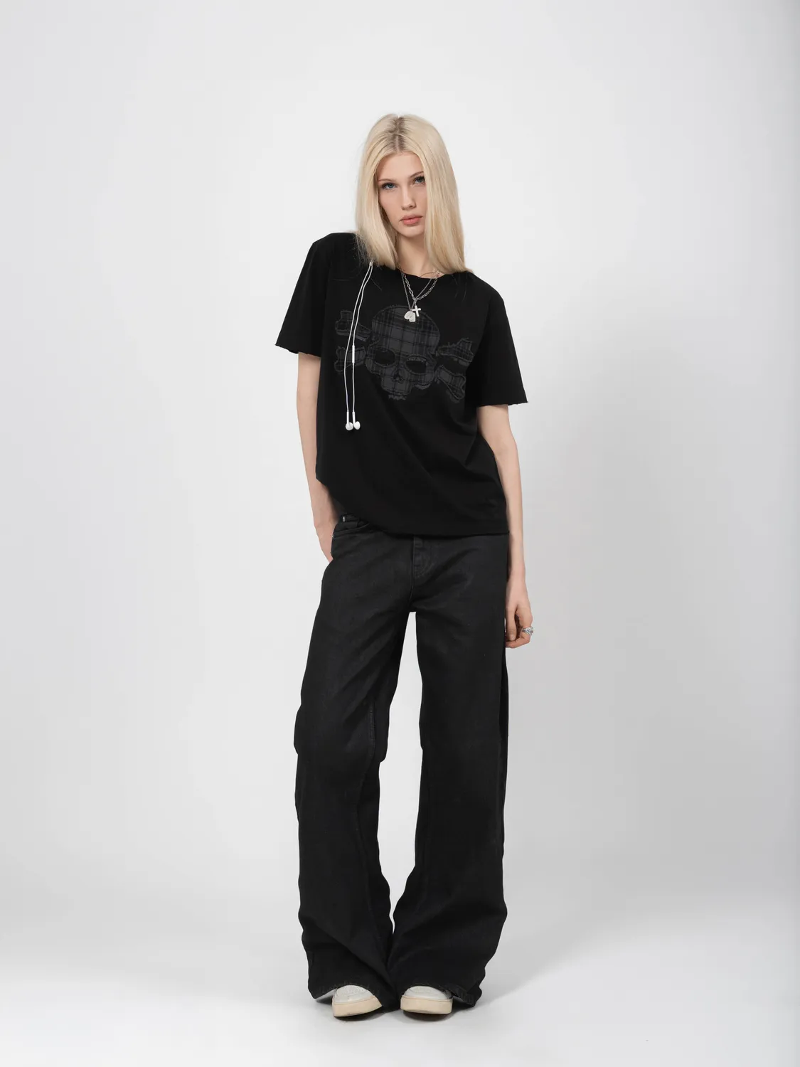 Enrage Round Neck Tee tricou craniu negru