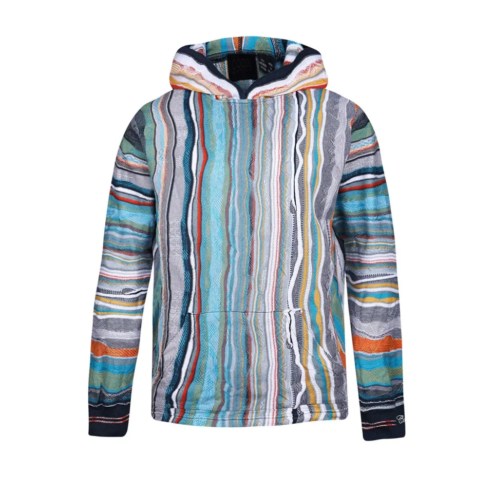 COOGI hanorac tricotat albastru gri bumbac cu gluga