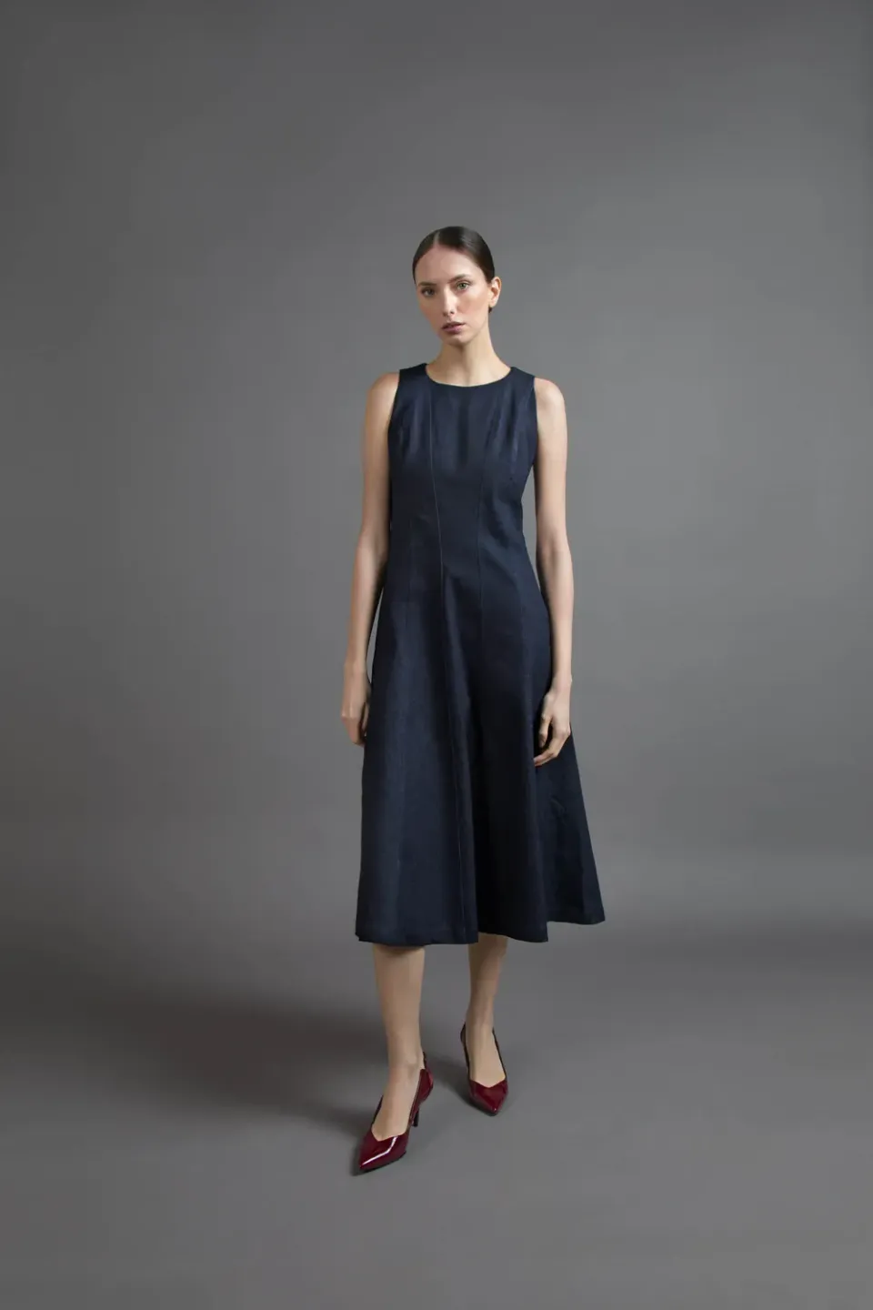 Gattinoni rochie midi denim intarsiat bumbac 75%