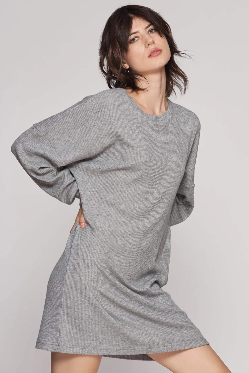 Grama Shop rochie de casa tricotata gri vascoza