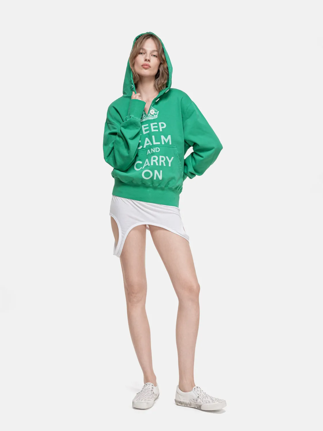 Enrage Ripped Collar Hoodie hanorac verde nasturi