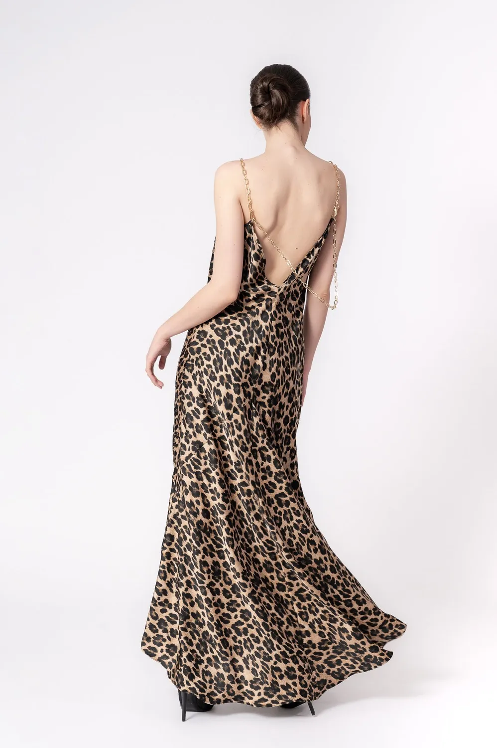 Dualitae LOLA rochie lungă leopard satin