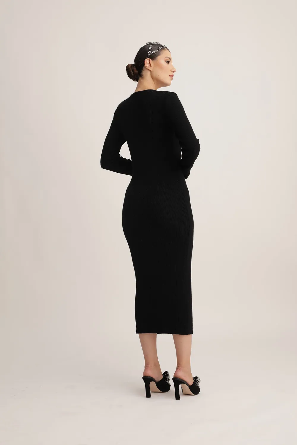 Dualitae Hestia rochie tricot neagra lana merinos