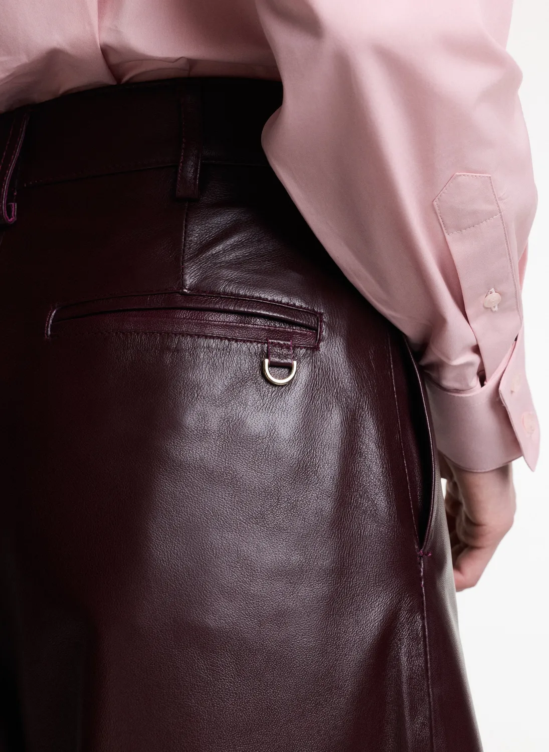 Dualitae pantaloni piele largi burgundy XS-L piele