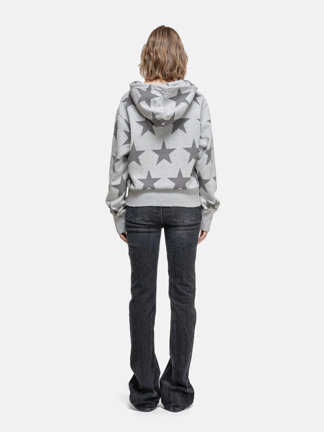 Enrage Ripped Collar Hoodie hanorac gri cu stele