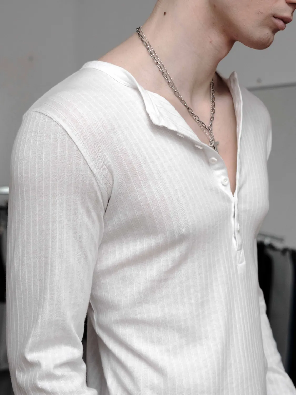 Enrage Henley Longsleeve bluză albă bumbac