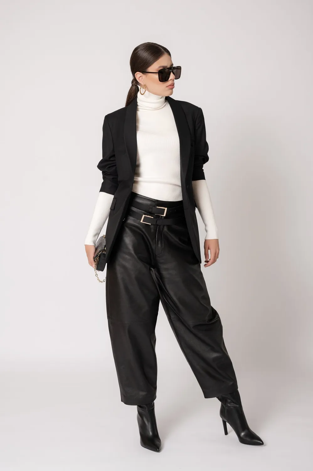 Dualitae Elise pantaloni piele negri captusiti