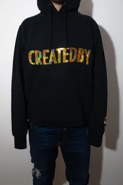 Createdby Logo hanorac negru oversize bumbac greu