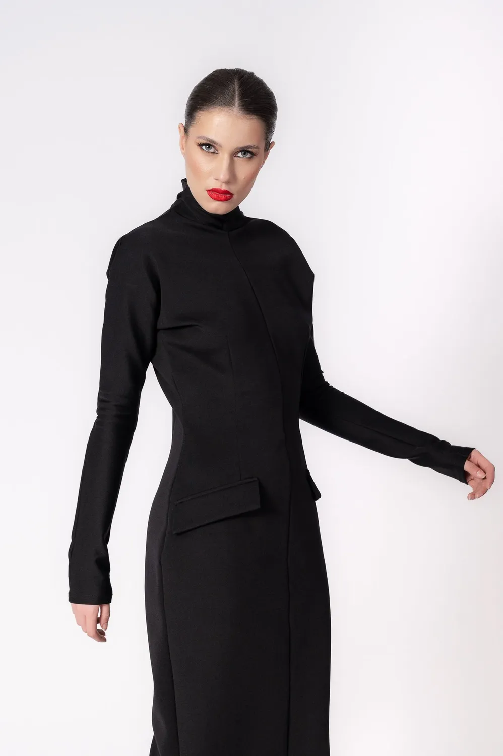 Dualitae Sabine rochie neopren neagra midi 130 cm