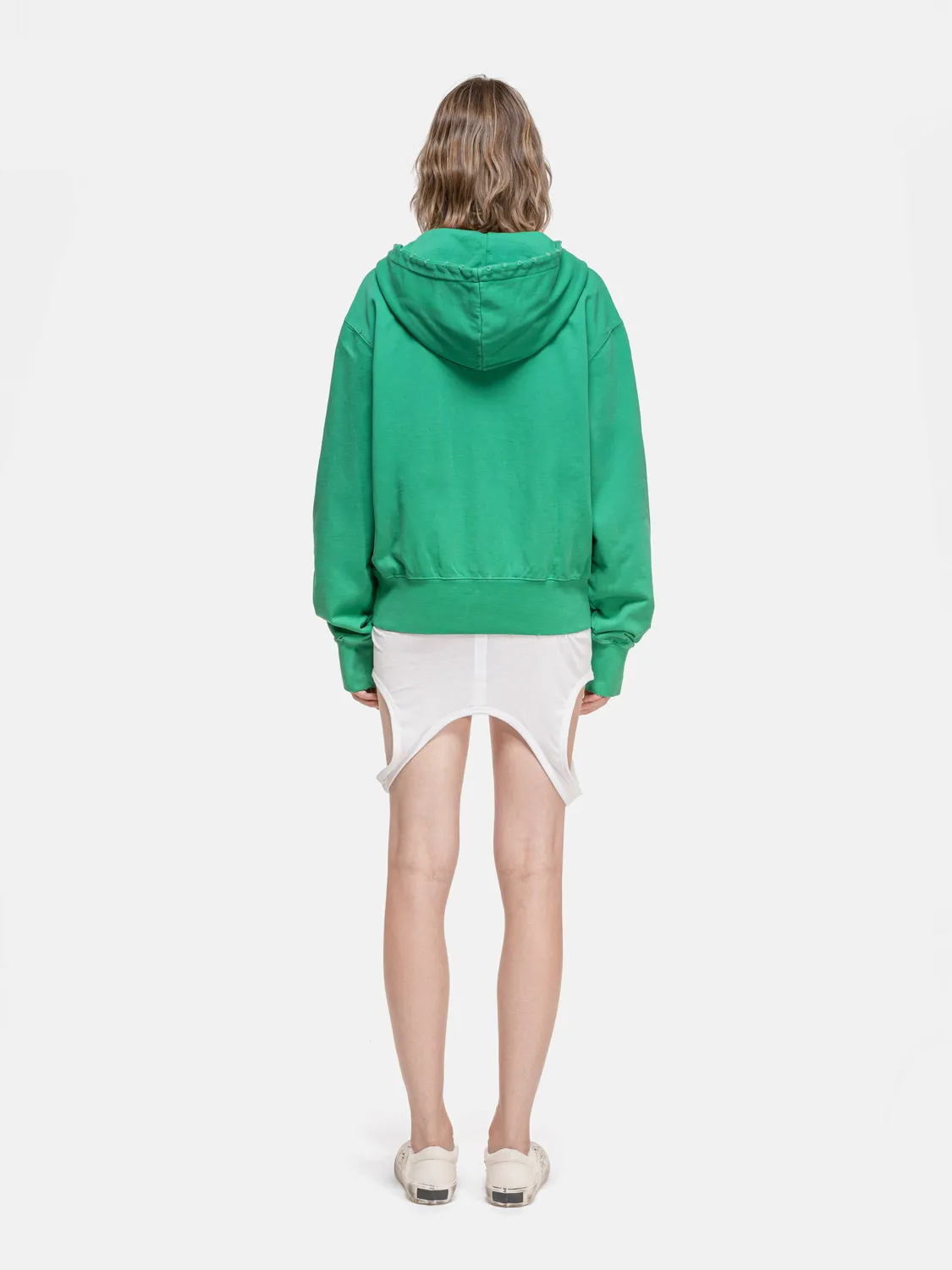 Enrage Ripped Collar Hoodie hanorac verde nasturi