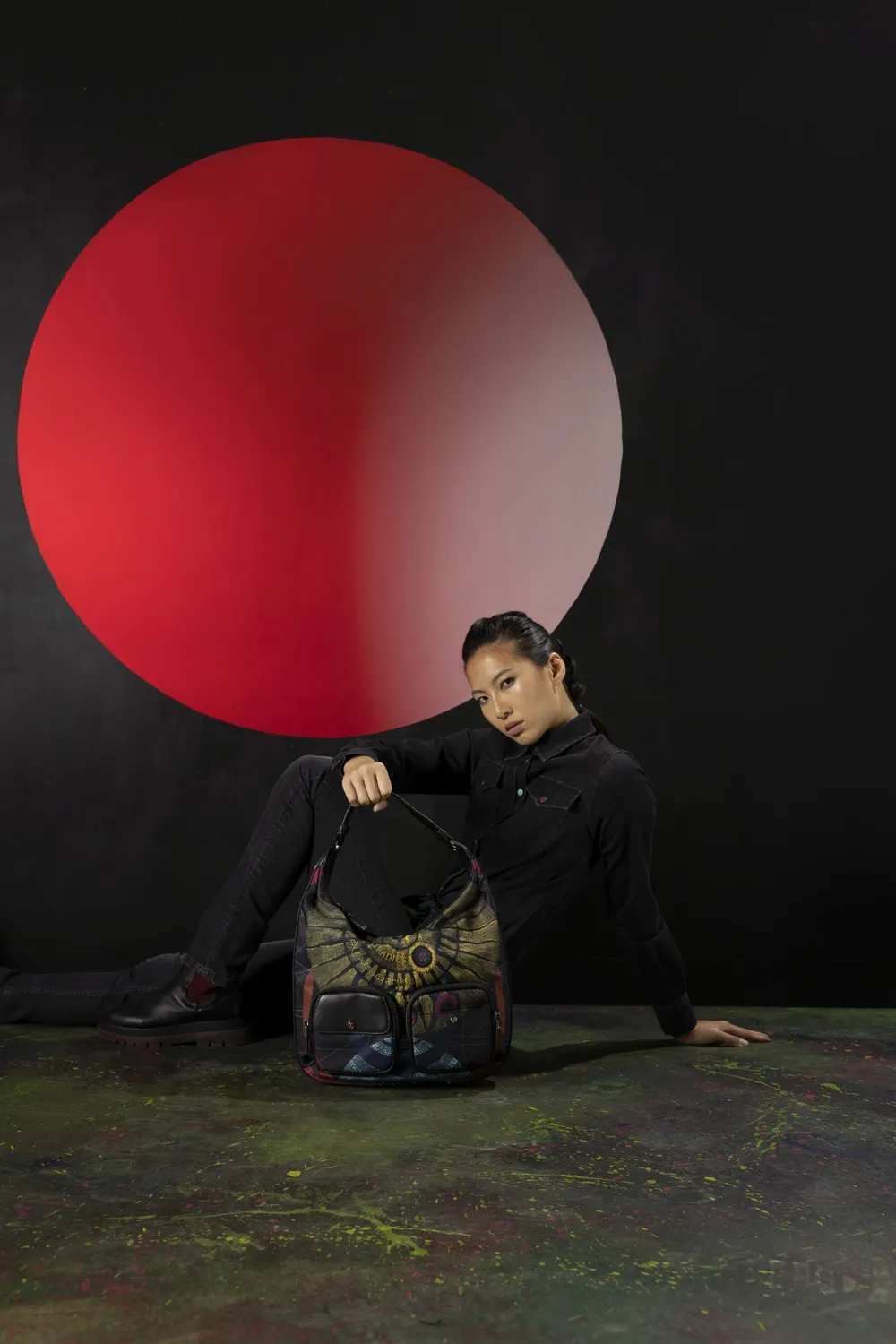 Gattinoni Planetarium Black geanta hobo neagra piele tehnic