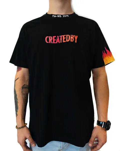 Createdby Black Gradient tricou boxy negru bumbac
