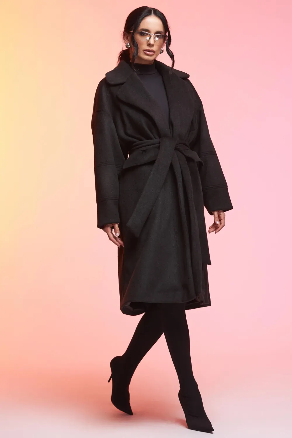 Grama Shop palton midi negru poliester