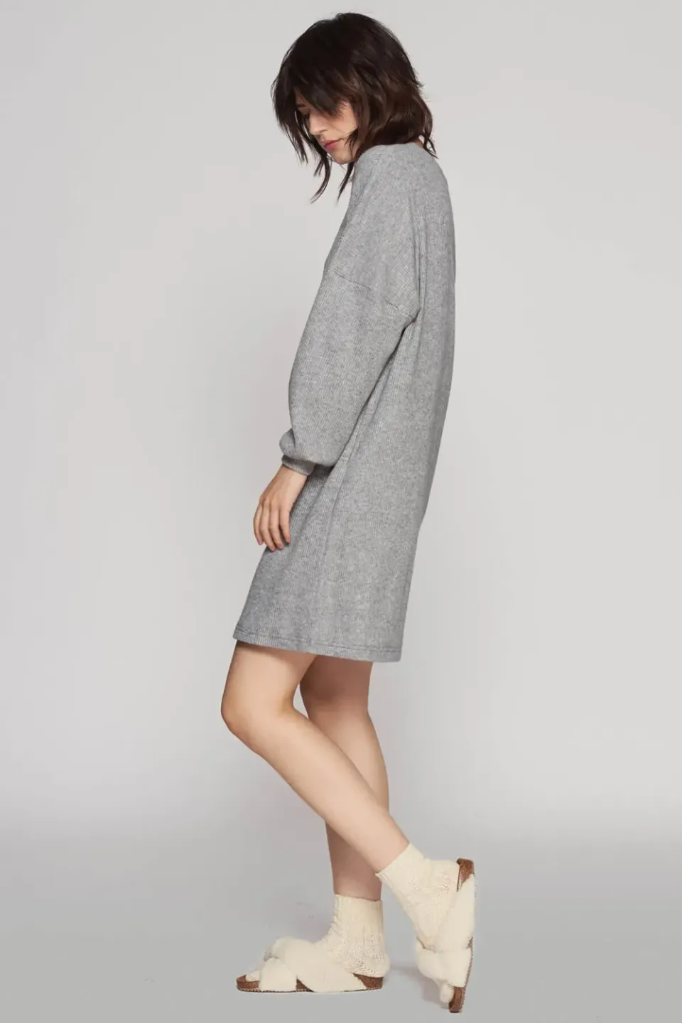 Grama Shop rochie de casa tricotata gri vascoza