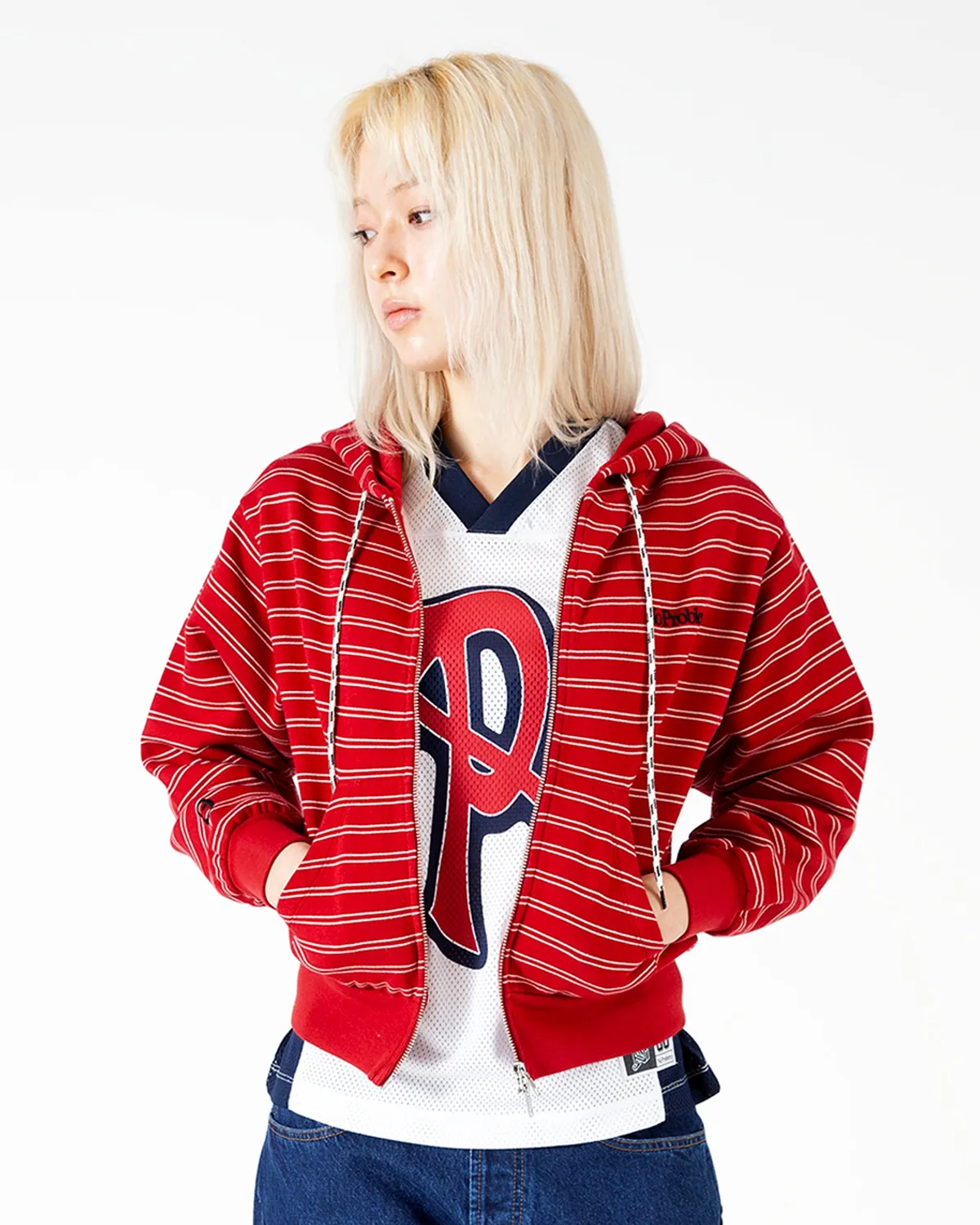 Mini Problemo Stripe Zip hanorac roșu bumbac