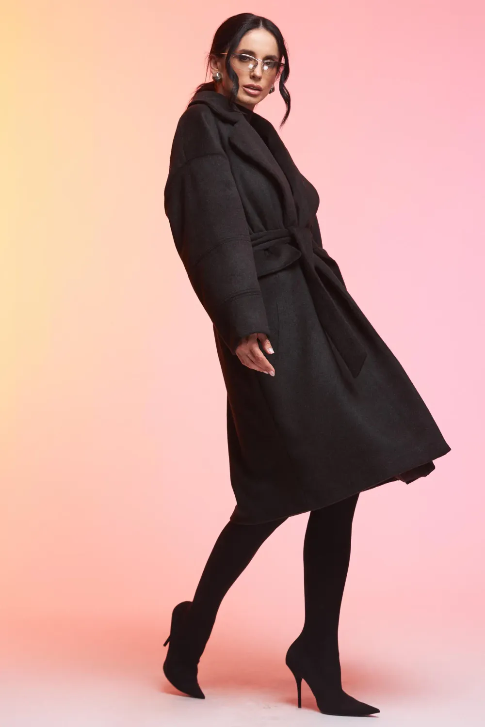 Grama Shop palton midi negru poliester