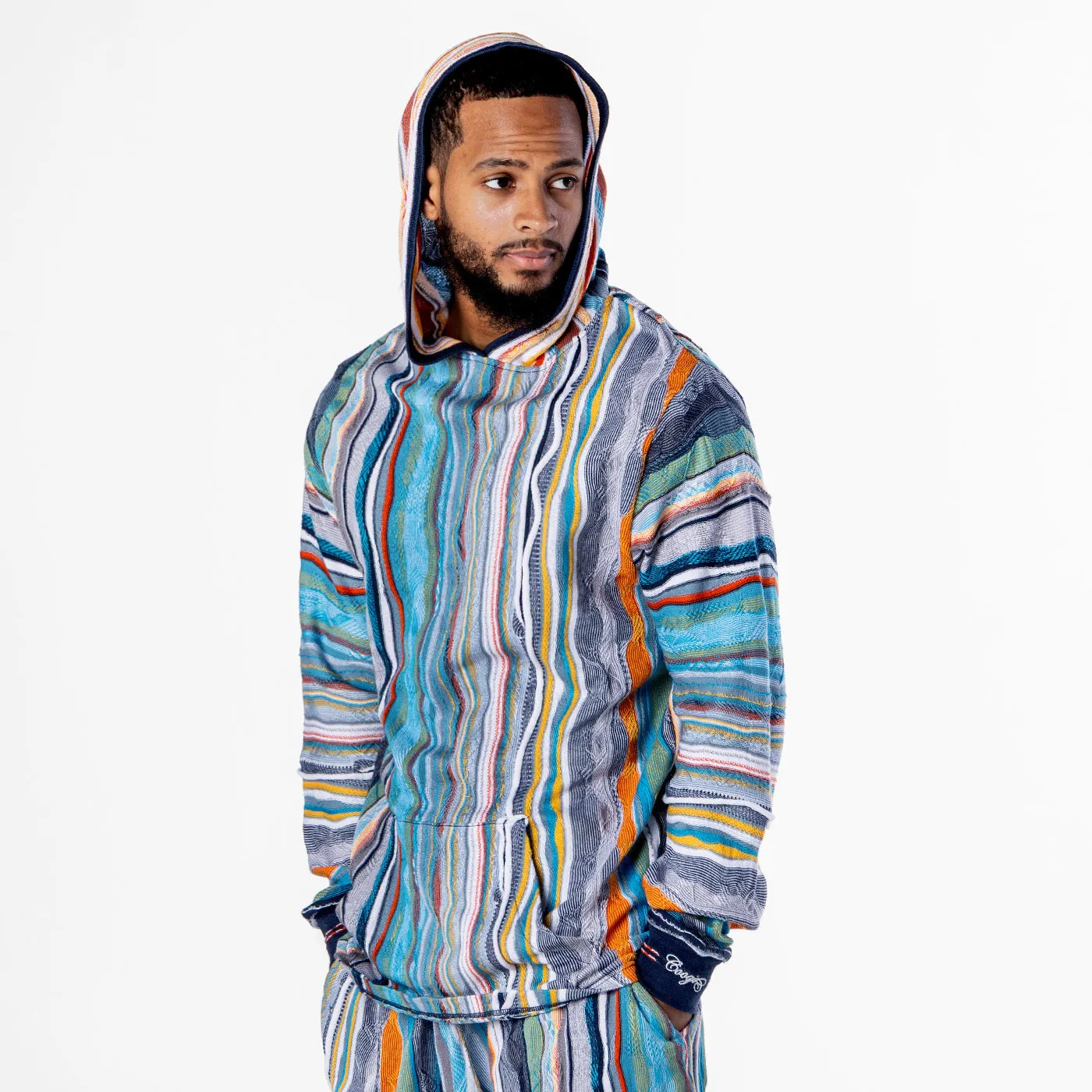 COOGI hanorac tricotat albastru gri bumbac cu gluga