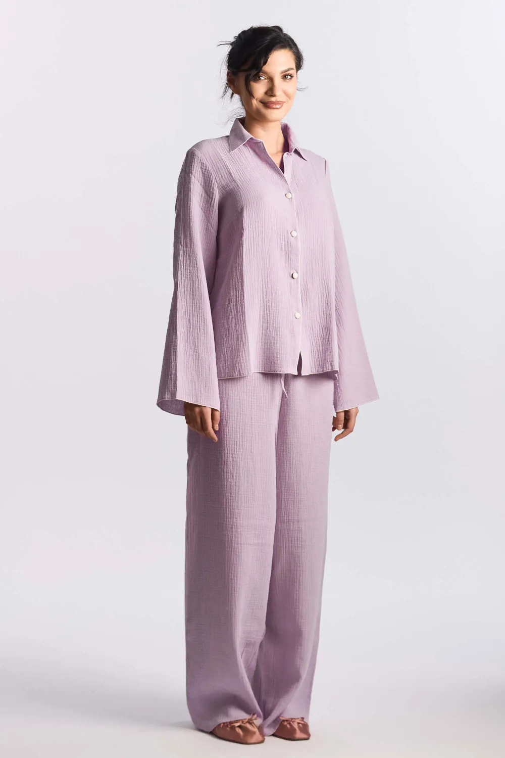 Grama Shop Pijama Muselina Lila Bumbac