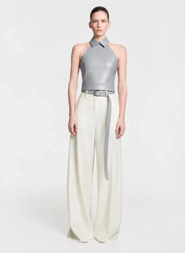 Dualitae top piele naturală gri sculptural