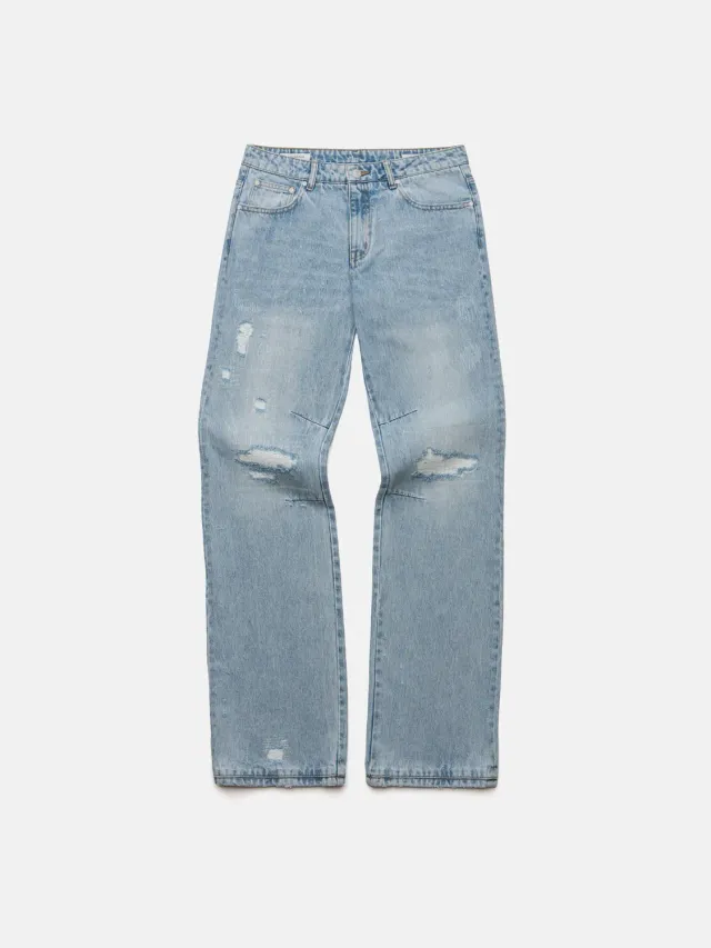 Enrage Straight Heavy Repaired Blue Denim blugi drepti bumbac gros