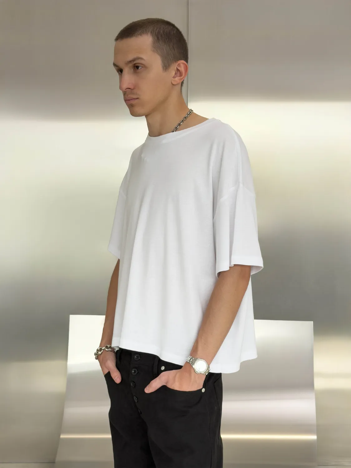 Enrage Rib Baggy Tee tricou alb bumbac
