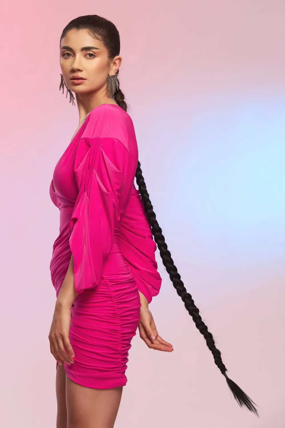Grama Shop Mai Tai rochie fuchsia mulată
