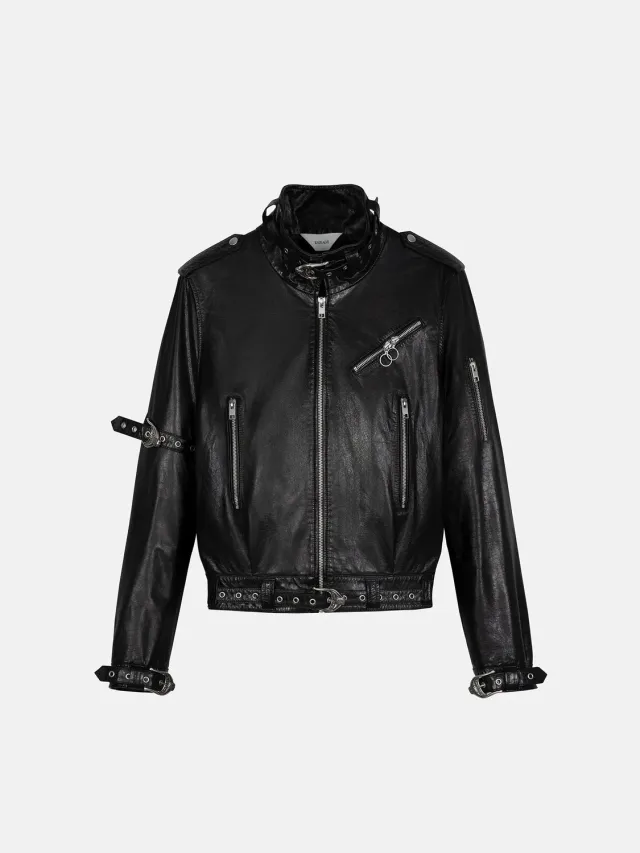 Enrage Strap Leather Jacket geacă piele yak neagră