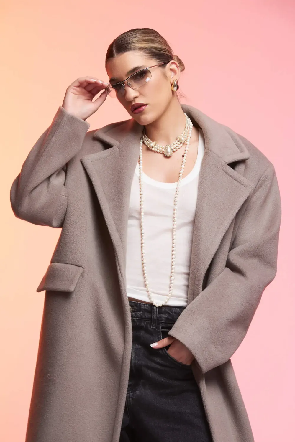 Grama Shop Maxi Petite palton bej lung