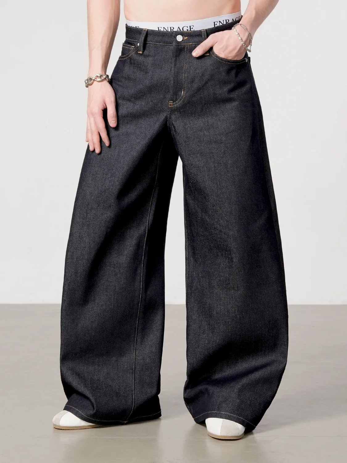 Enrage Bowstons Jeans blugi raw denim largi