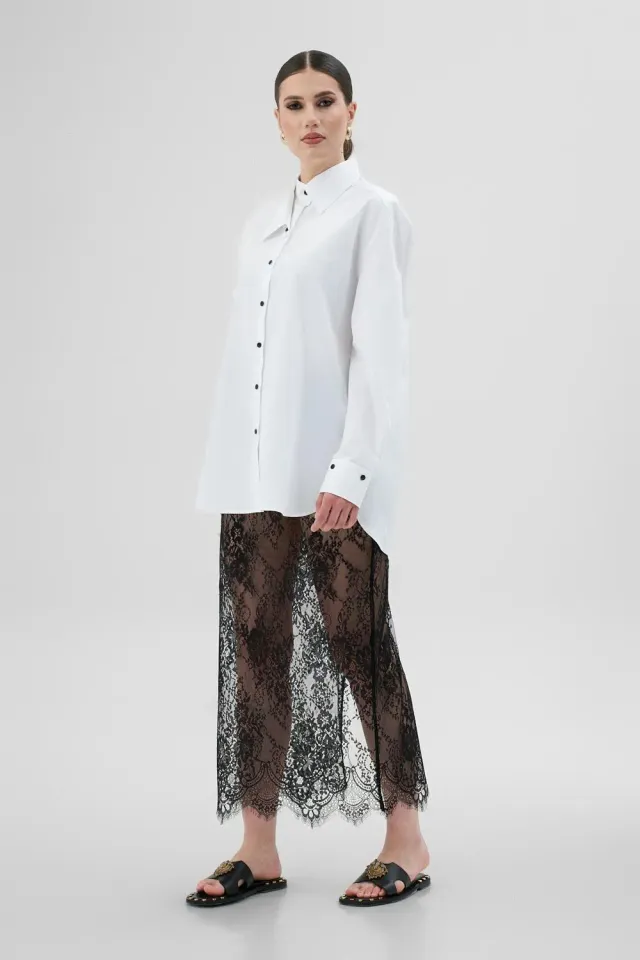 Dualitae THALIA camasa alba oversize bumbac cu nasturi negri