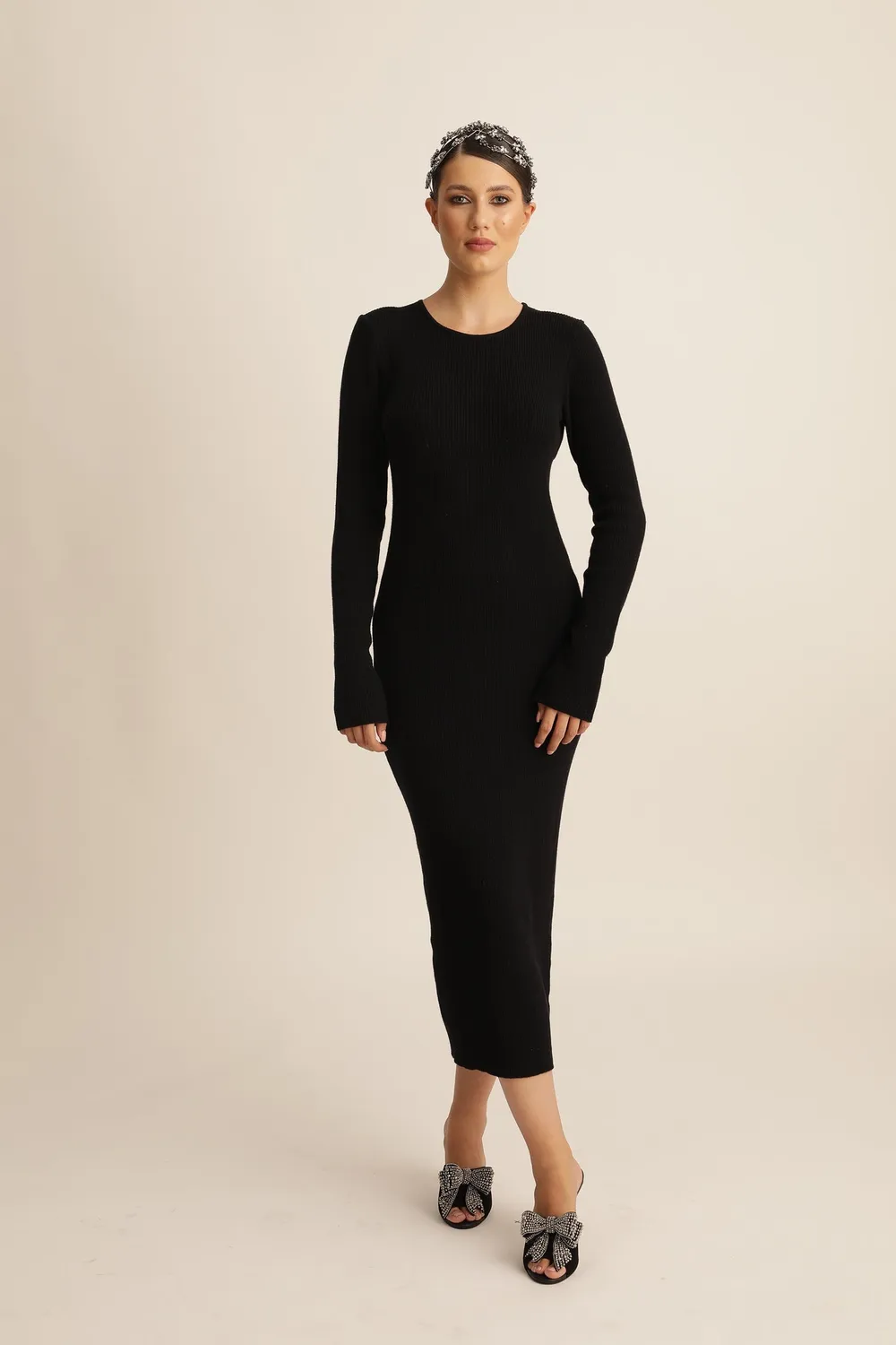 Dualitae Hestia rochie tricot neagra lana merinos